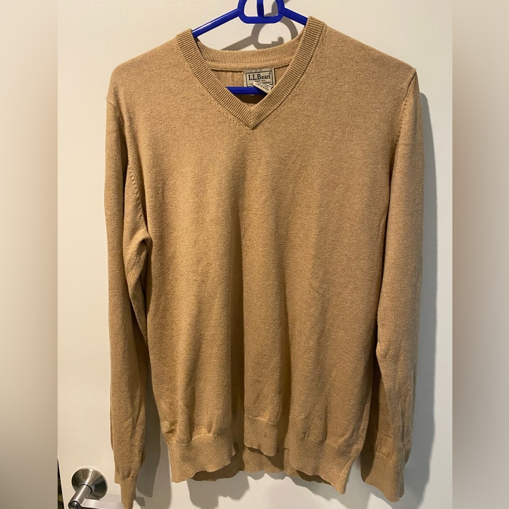 L.L. Bean Tan V-Neck Sweater Soft Knit Casual